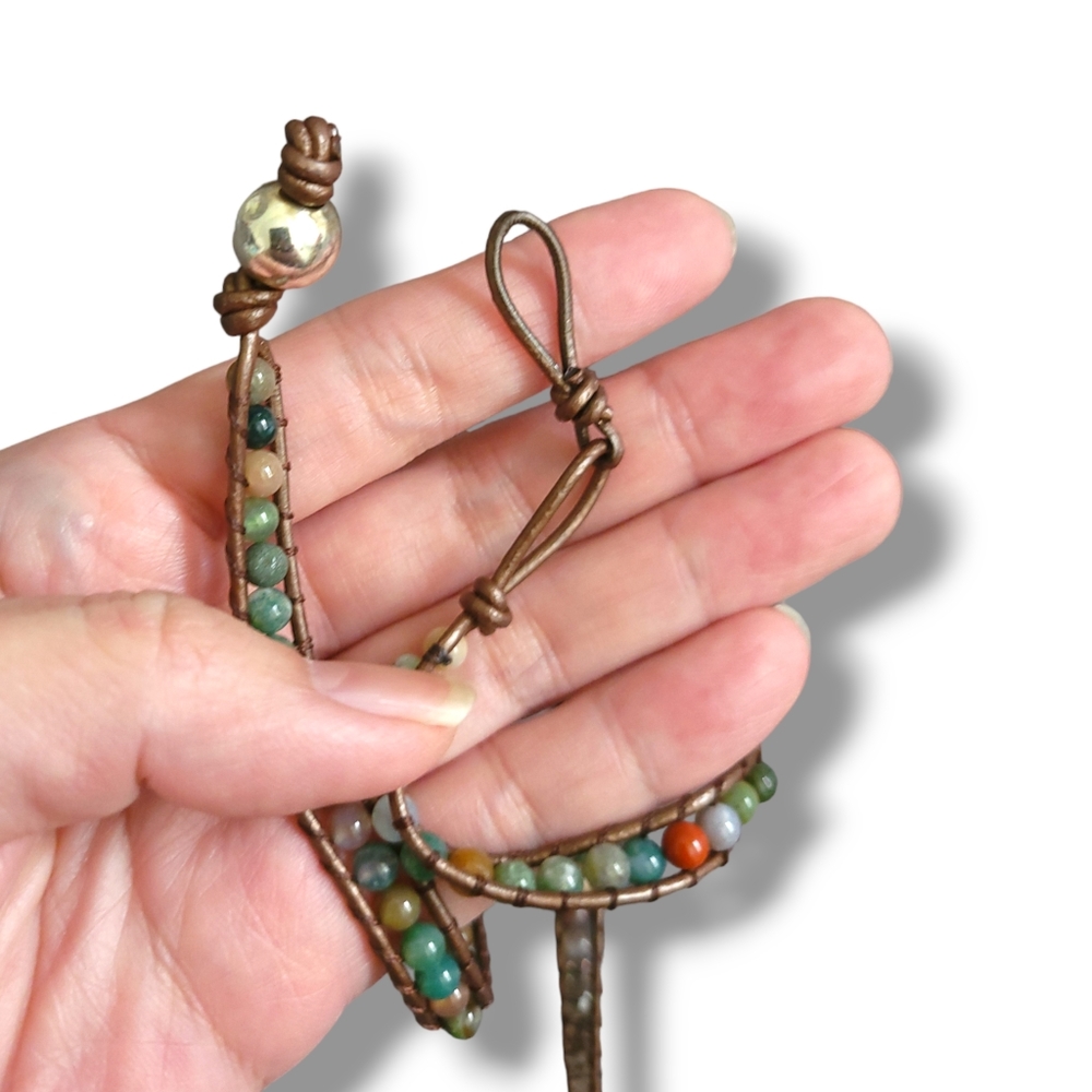 Beautiful 'All Wrapped Up' Stone Crystal Sterling Silver Boho Wrap Bracelet - Picture 6 of 6
